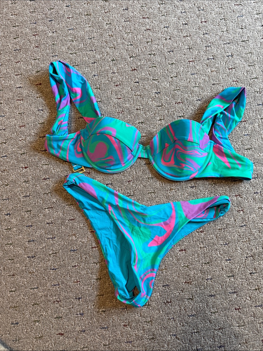 Women’s Turquoise & Pink Swirl Bikini Set - Unknown Brand